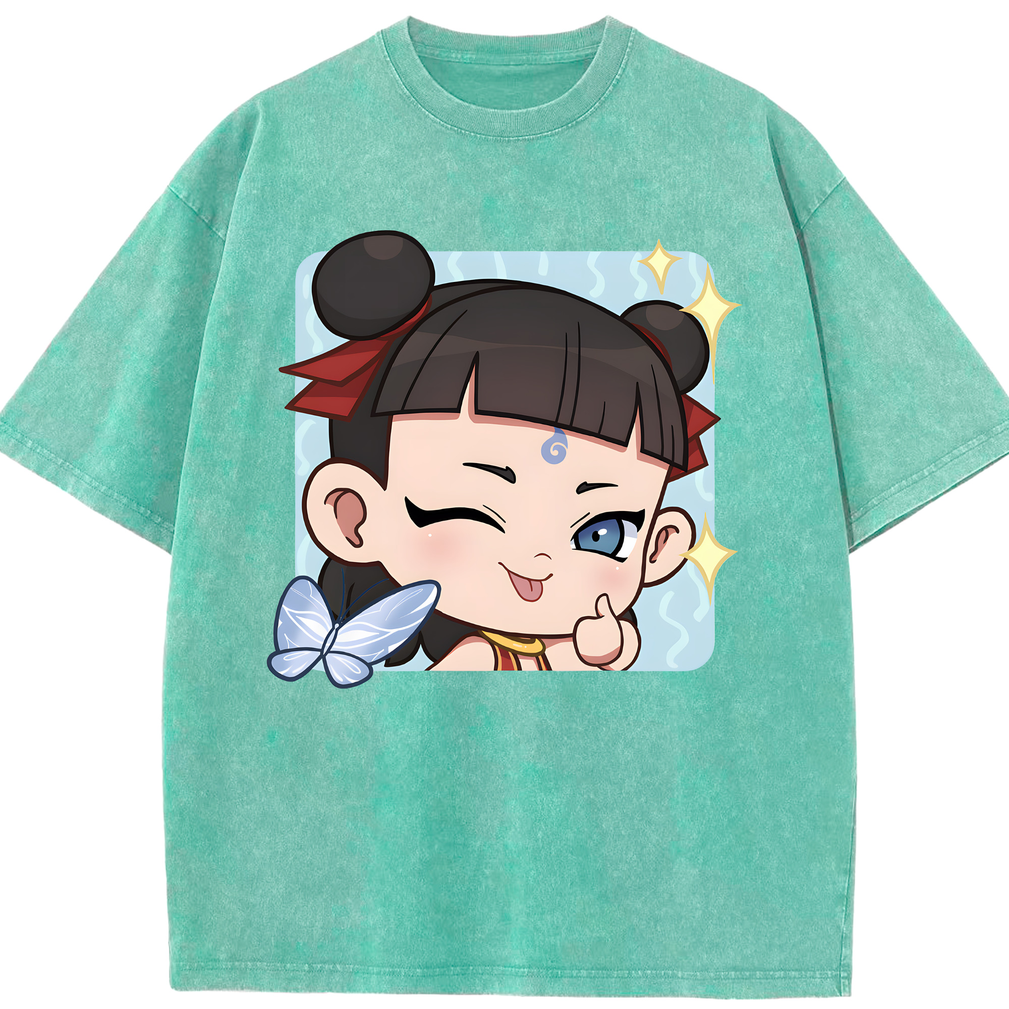 （画像用） Ne Zha 2 ナタ 魔童の大暴れ 綿100% ヴィンテージ風 半袖Tシャツ（フロントプリント）